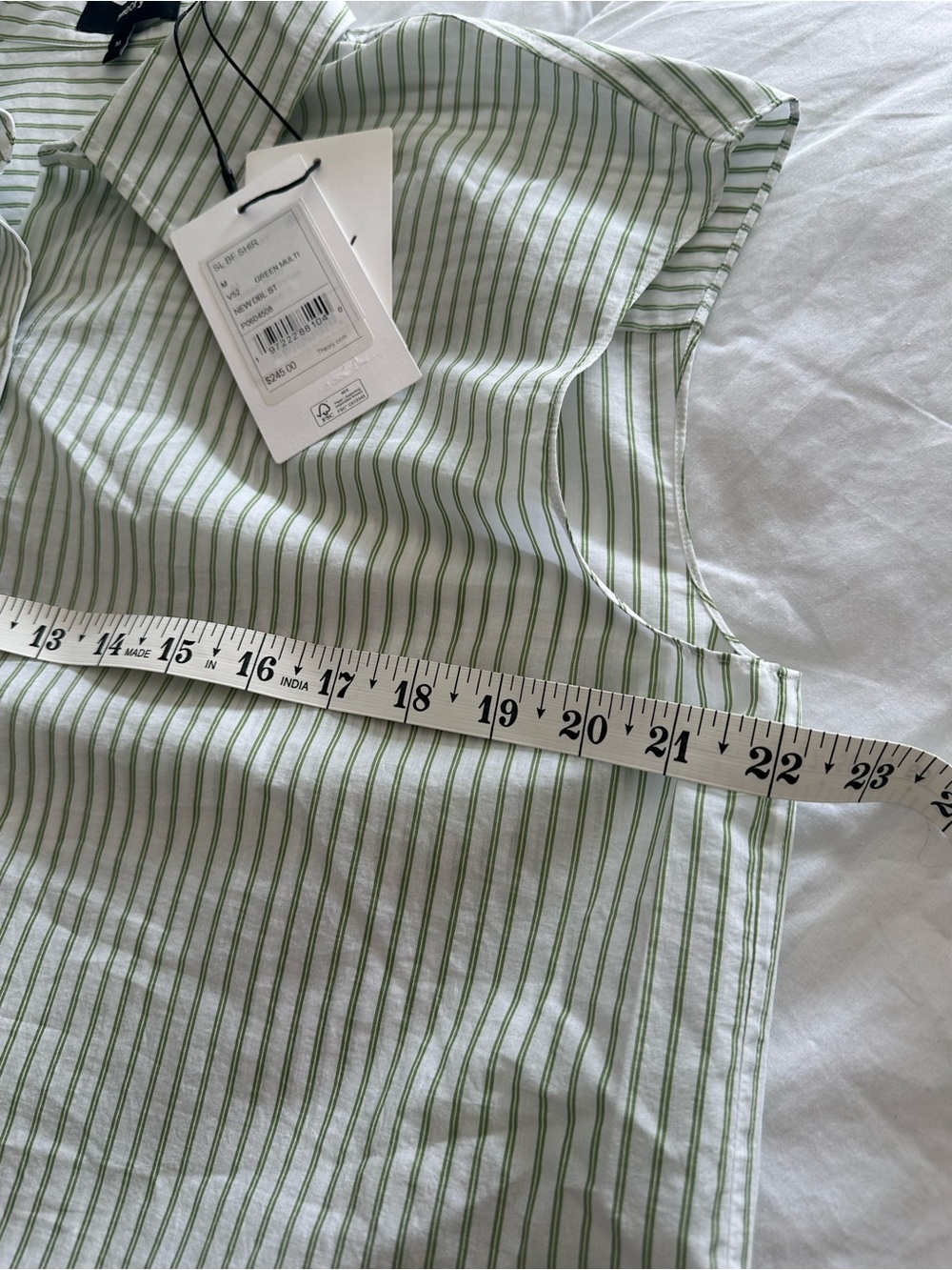 Theory Striped NWT Sleeveless Button-Down Shirt Green and White size medium - Picture 8 of 14